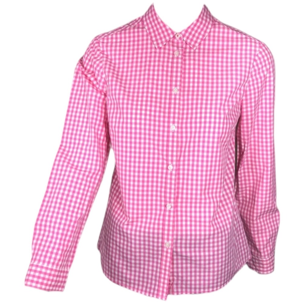 Boden The Classic Shirt Pink White Gingham Check Cotton Button Down Womens 2R XS